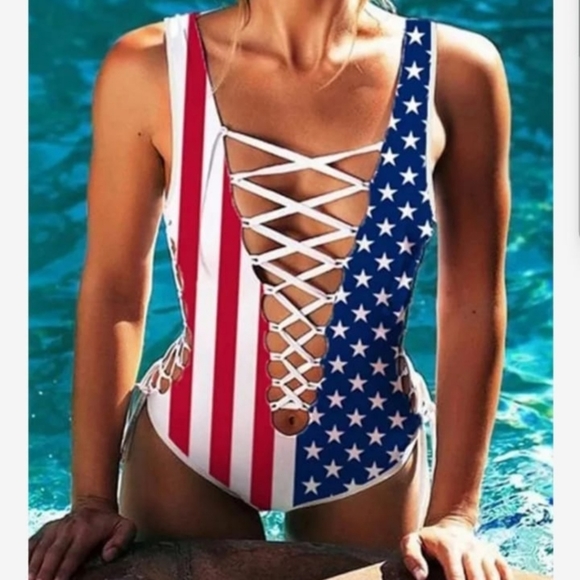 AMERICAN FLAG ONE PIECE BATHING SUIT - Picture 1 of 9